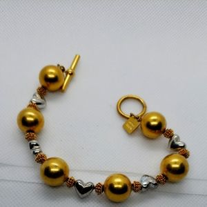 Vintage Anne Klein Brushed Gold silver heart  Ball  Toggle Bracelet